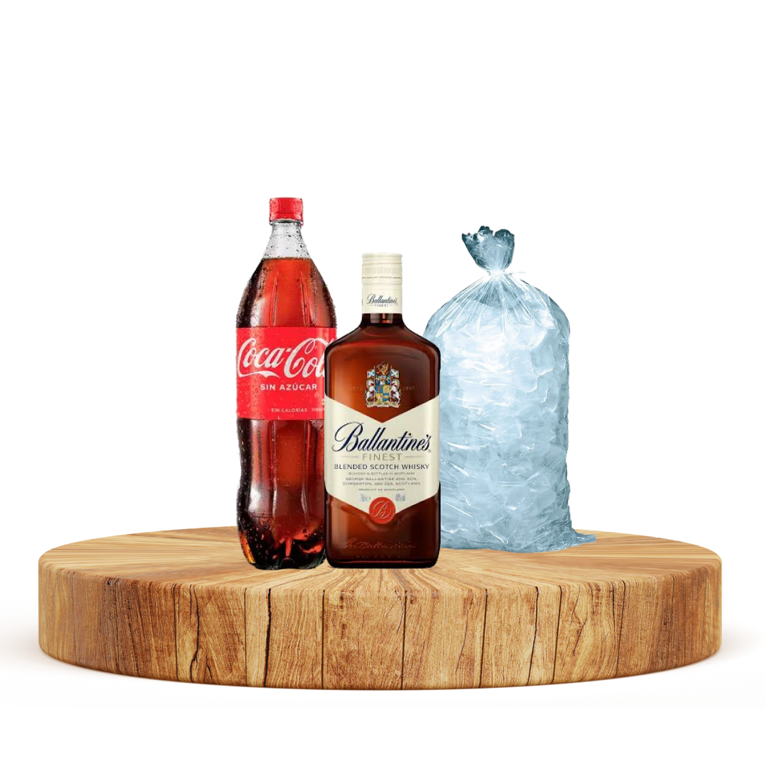 ( 1 WHISKY ) BALLANTINES x 700ml + 1 COCA COLA x 1.5 L + HIELO x 3kg A SOLO S/54