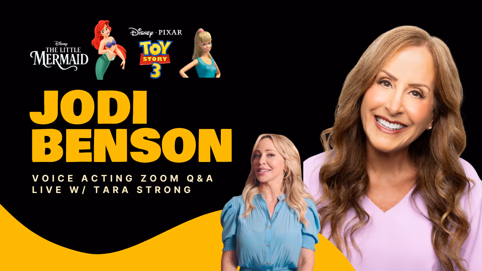 Join Jodi Benson, the versatile actor and voice behind Ariel in Disney's The Little Mermaid, for an exclusive Legends Live session hosted by Tara Strong. Learn her secrets to breaking into the industry and how she approaches voice acting. This is your rare chance to network with a Hollywood Legend. See you there! 