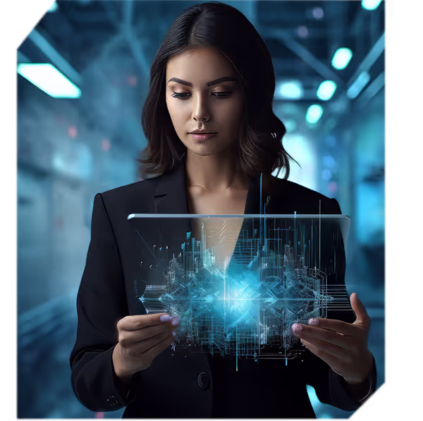 Profesional utilizando tecnología de inteligencia artificial para resolución de disputas.