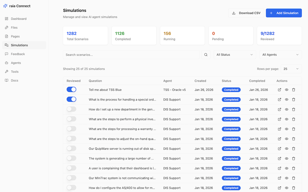 raia AI Connect Simulations for Testing AI Agents