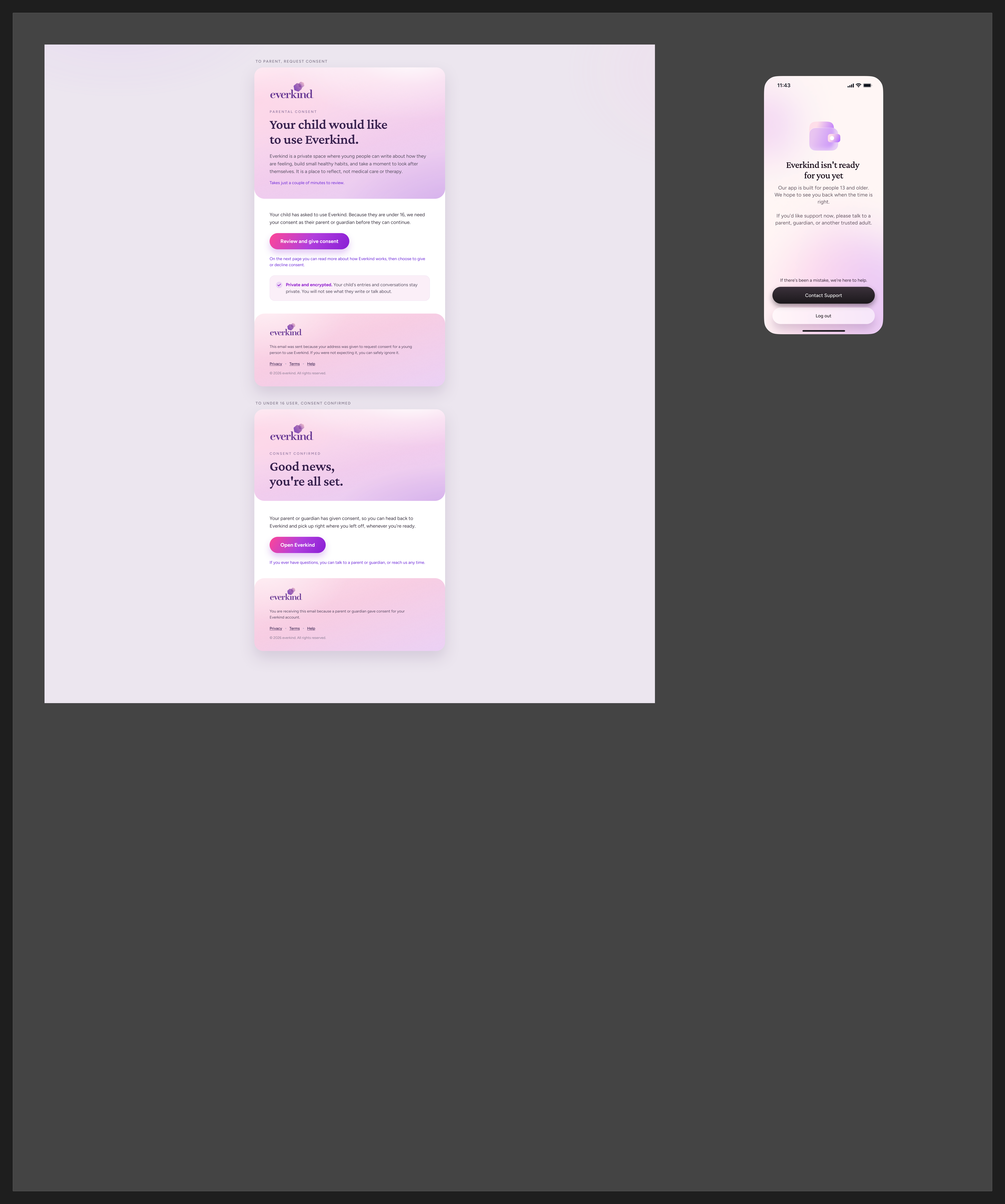 Parental consent emails and blocked state