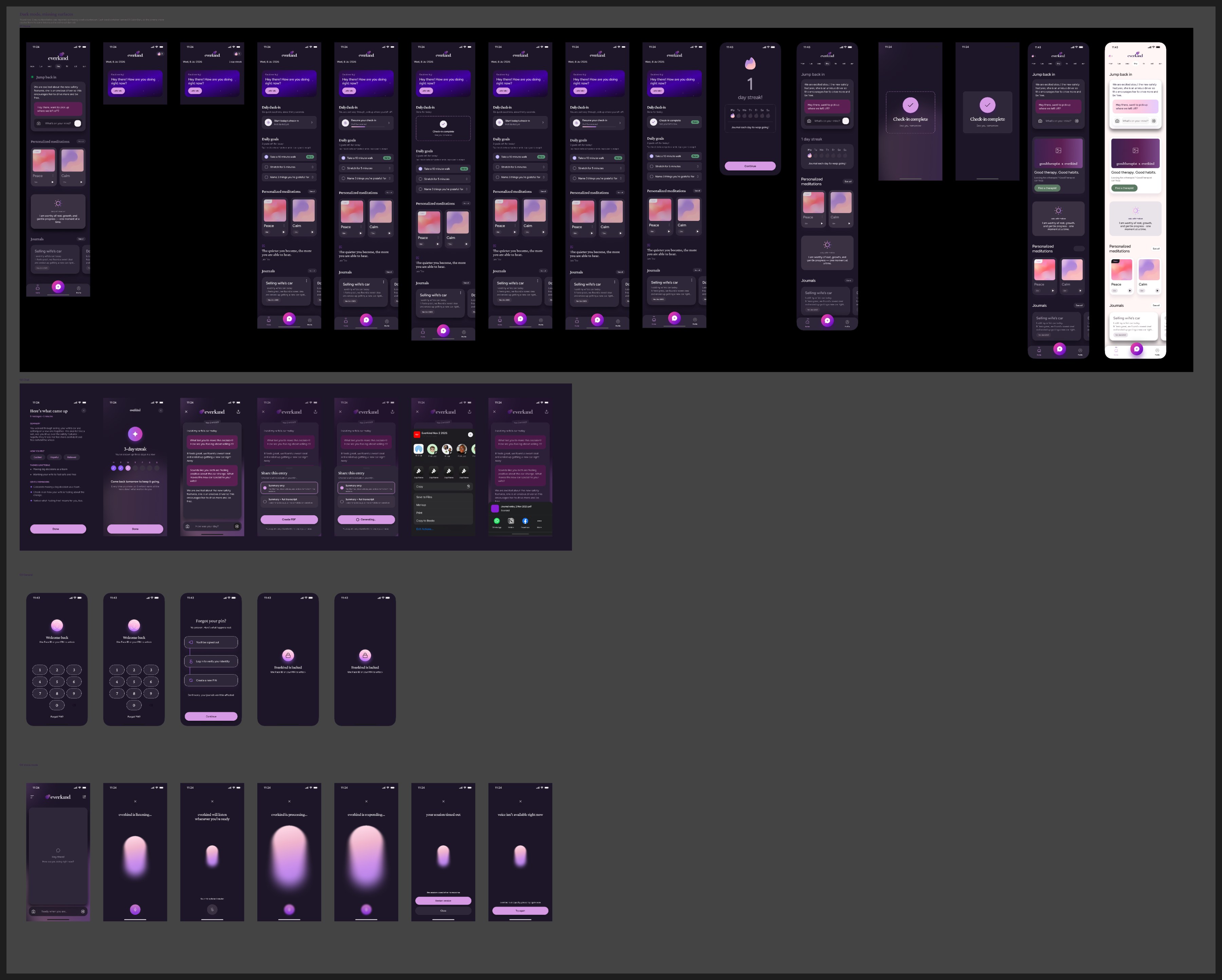 Everkind dark mode home screens