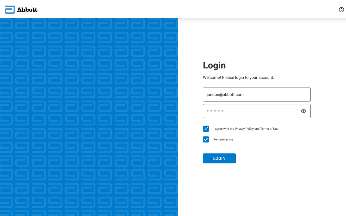 Abbott portal login screen