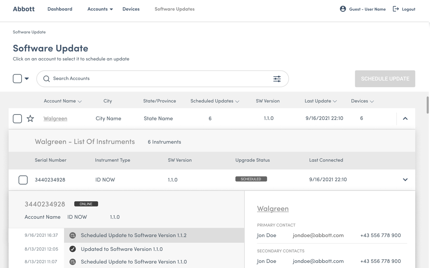 Abbott portal wireframes