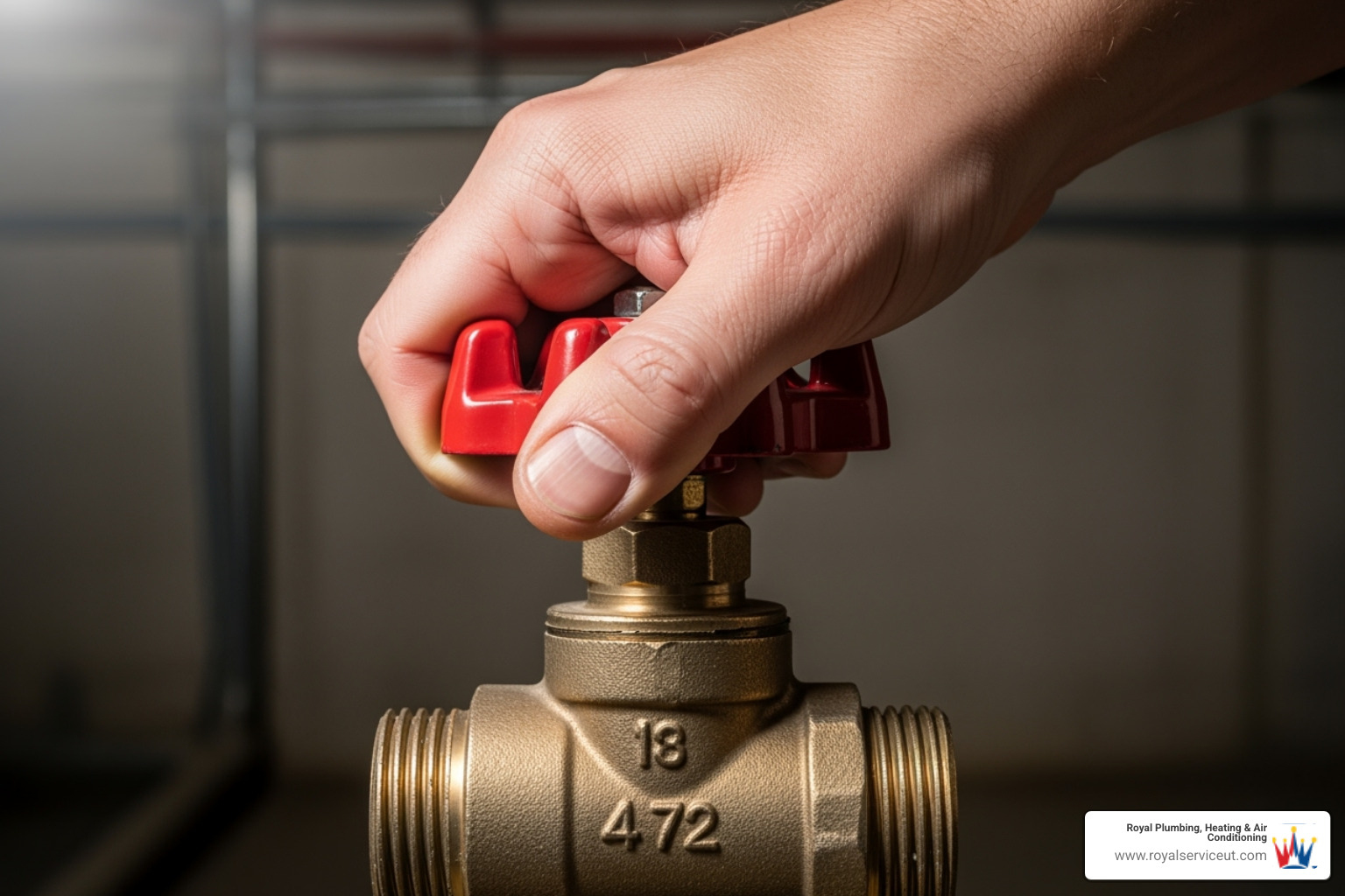 hand turning a main water shut-off valve - plumber 24 hours near me