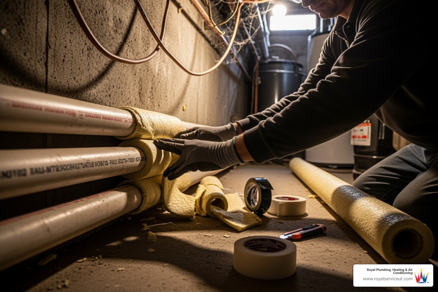 homeowner insulating pipes for winter - plumber 24 hours near me