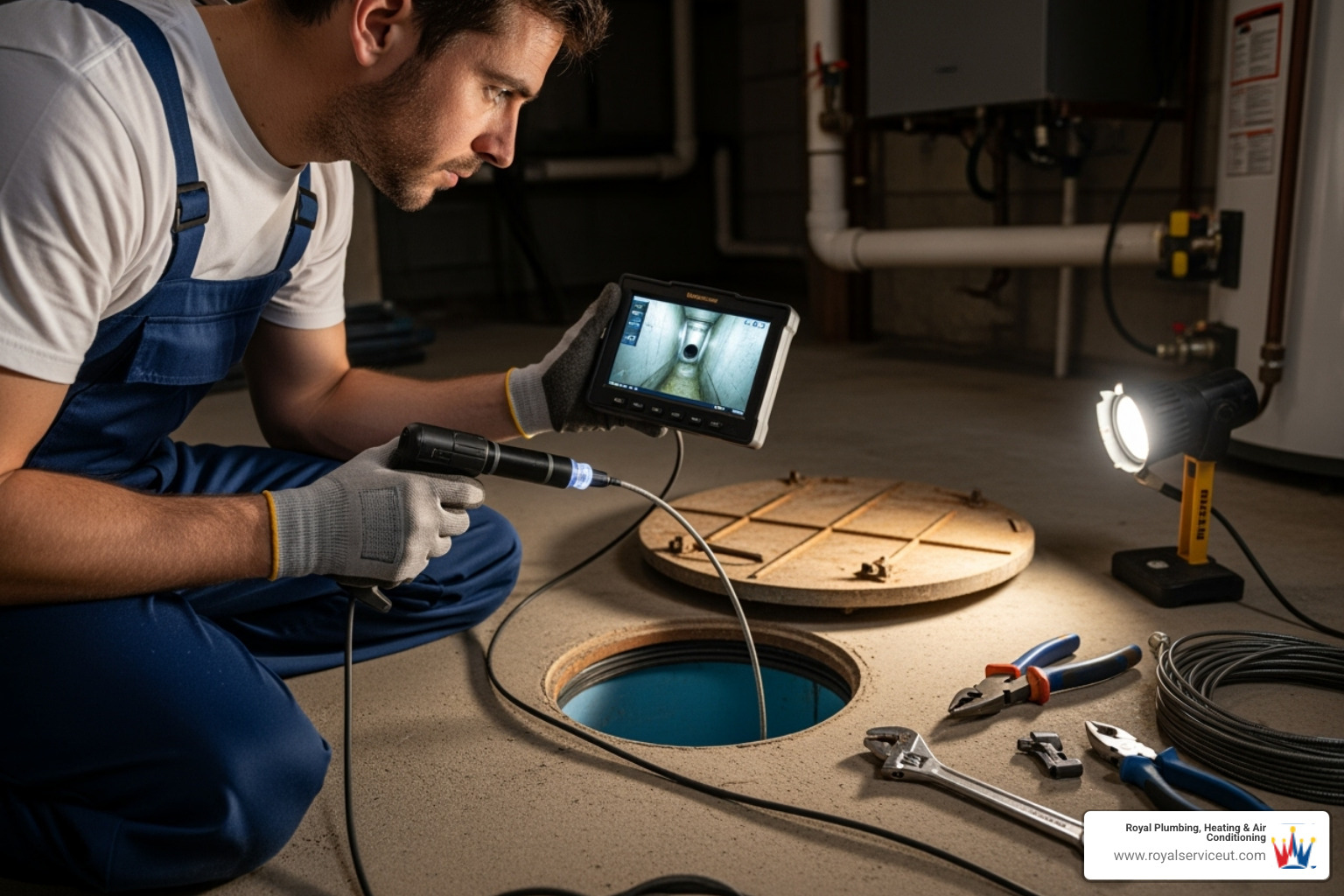 plumber using a drain camera inspection tool - plumber 24 hours near me