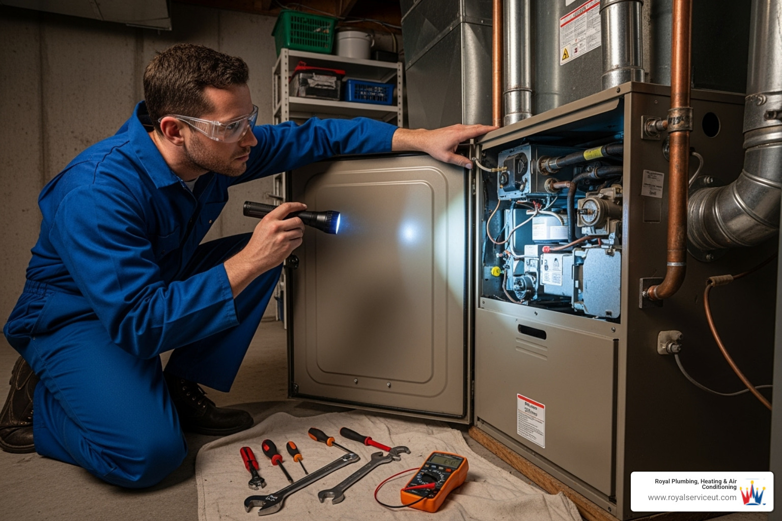 Technician performing a furnace tune-up - furnace repair salt lake city ut