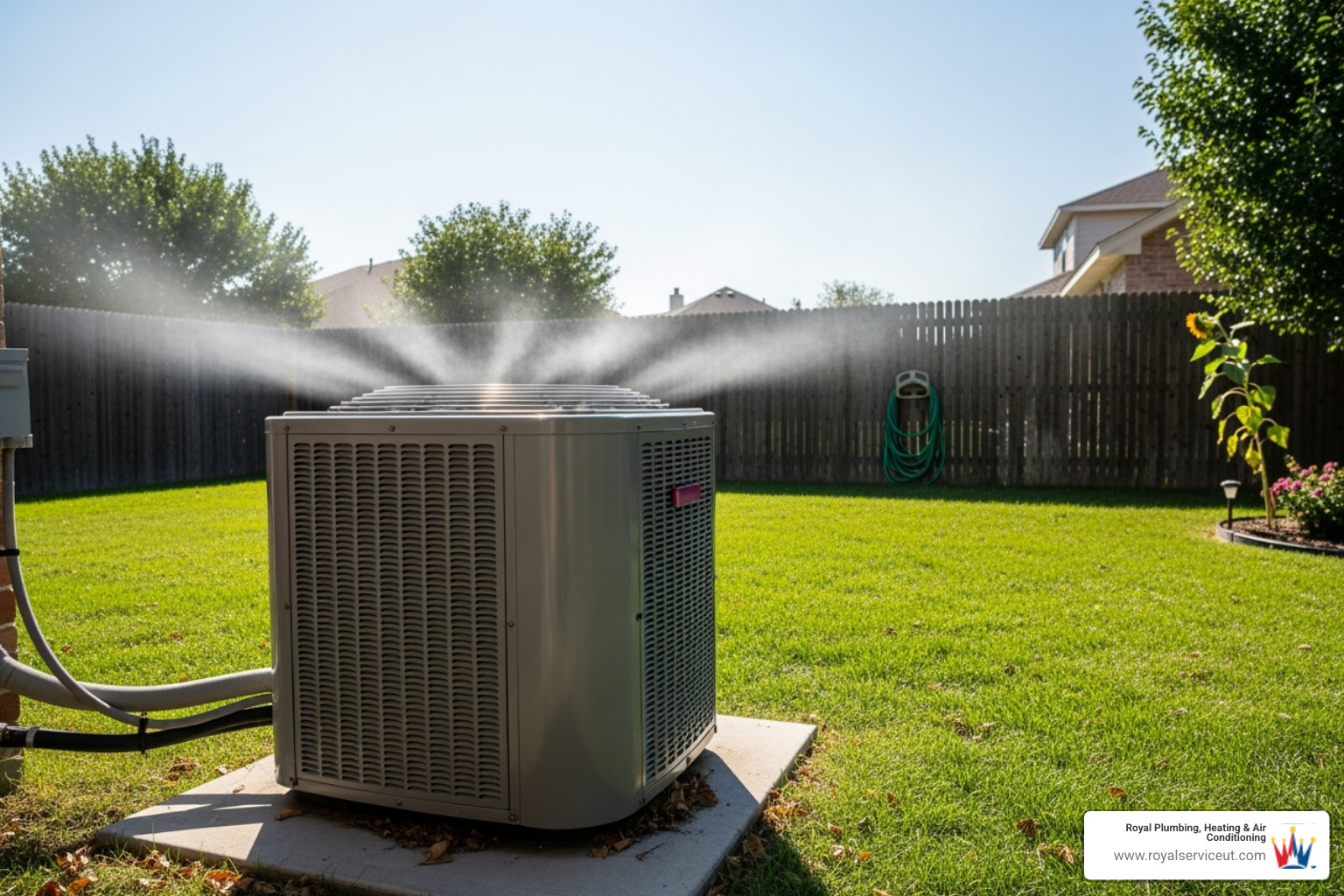 outdoor AC unit working hard on a hot, sunny day - air conditioning service salt lake city ut