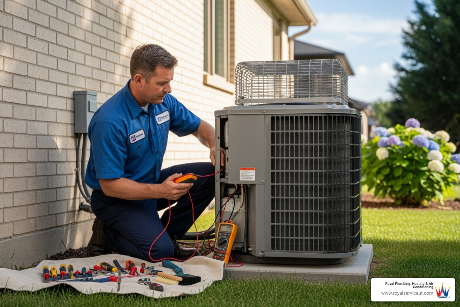 technician performing maintenance on an AC unit - air conditioning service salt lake city ut