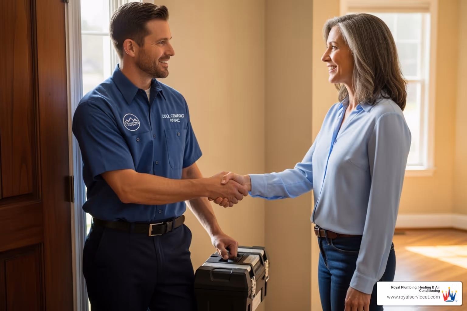 friendly, professional technician shaking a homeowner's hand - air conditioning service salt lake city ut