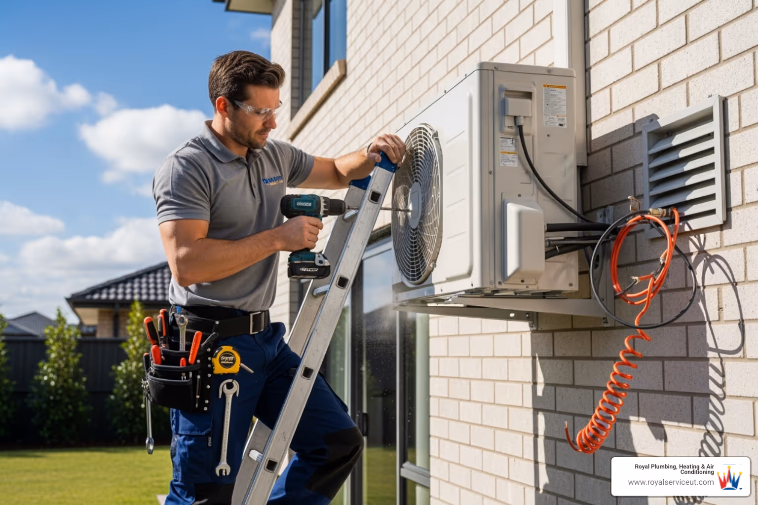Image of a technician professionally installing a new AC unit - AC replacement Draper