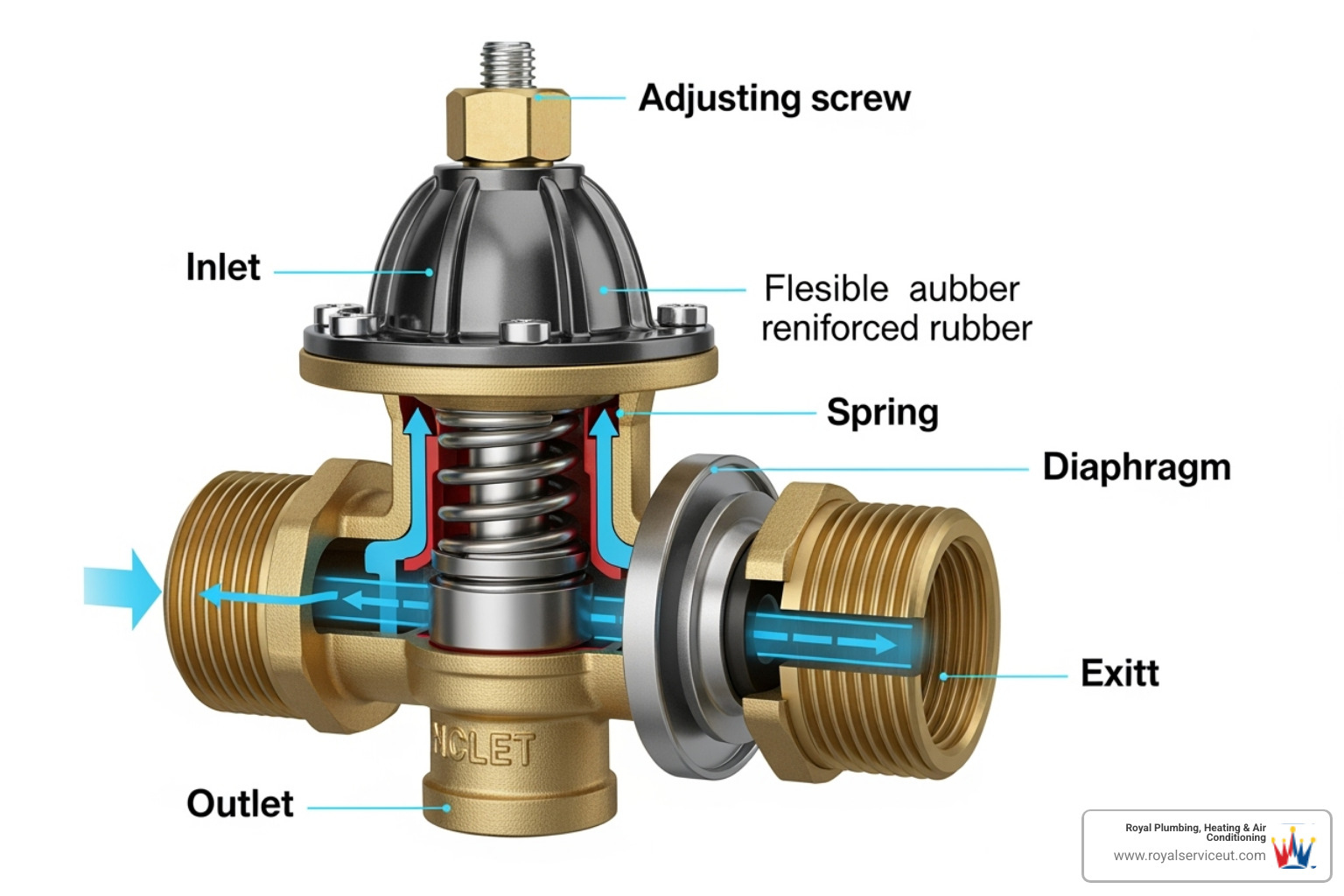 cutaway diagram showing the internal spring and diaphragm of a pressure regulator - pressure regulator valve