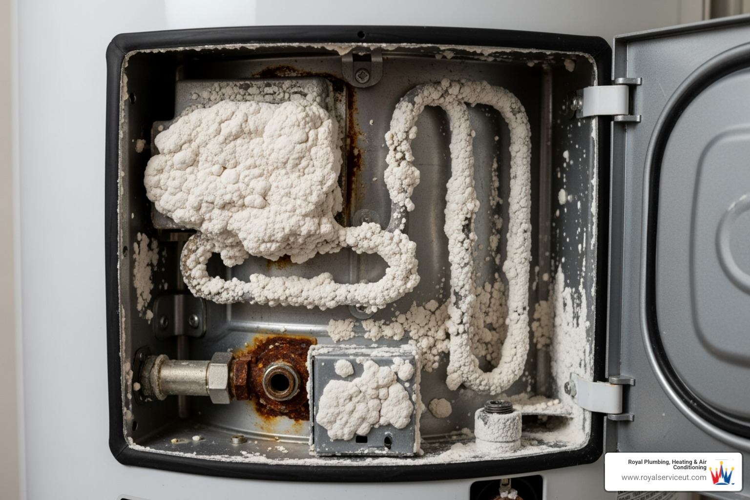 water heater with hard water scale buildup - plumber west valley city ut