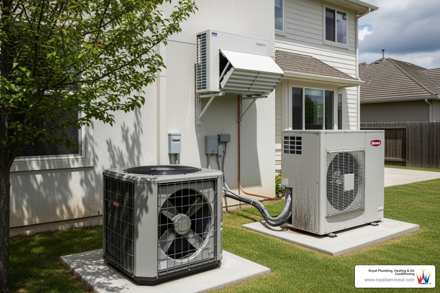 Central air unit, a ductless mini-split, and a heat pump - AC system install