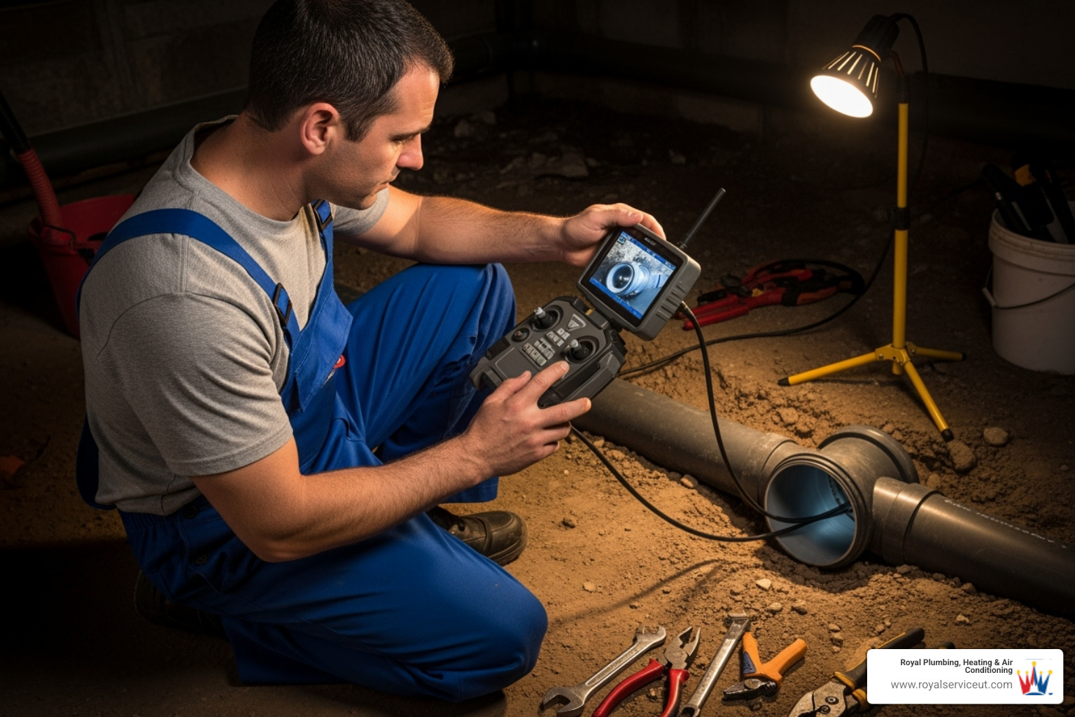 A plumber using a video camera inspection tool in a pipe - 24/7 plumbing emergency salt lake city ut A plumber using a video camera inspection tool in a pipe - 24/7 plumbing emergency salt lake city ut