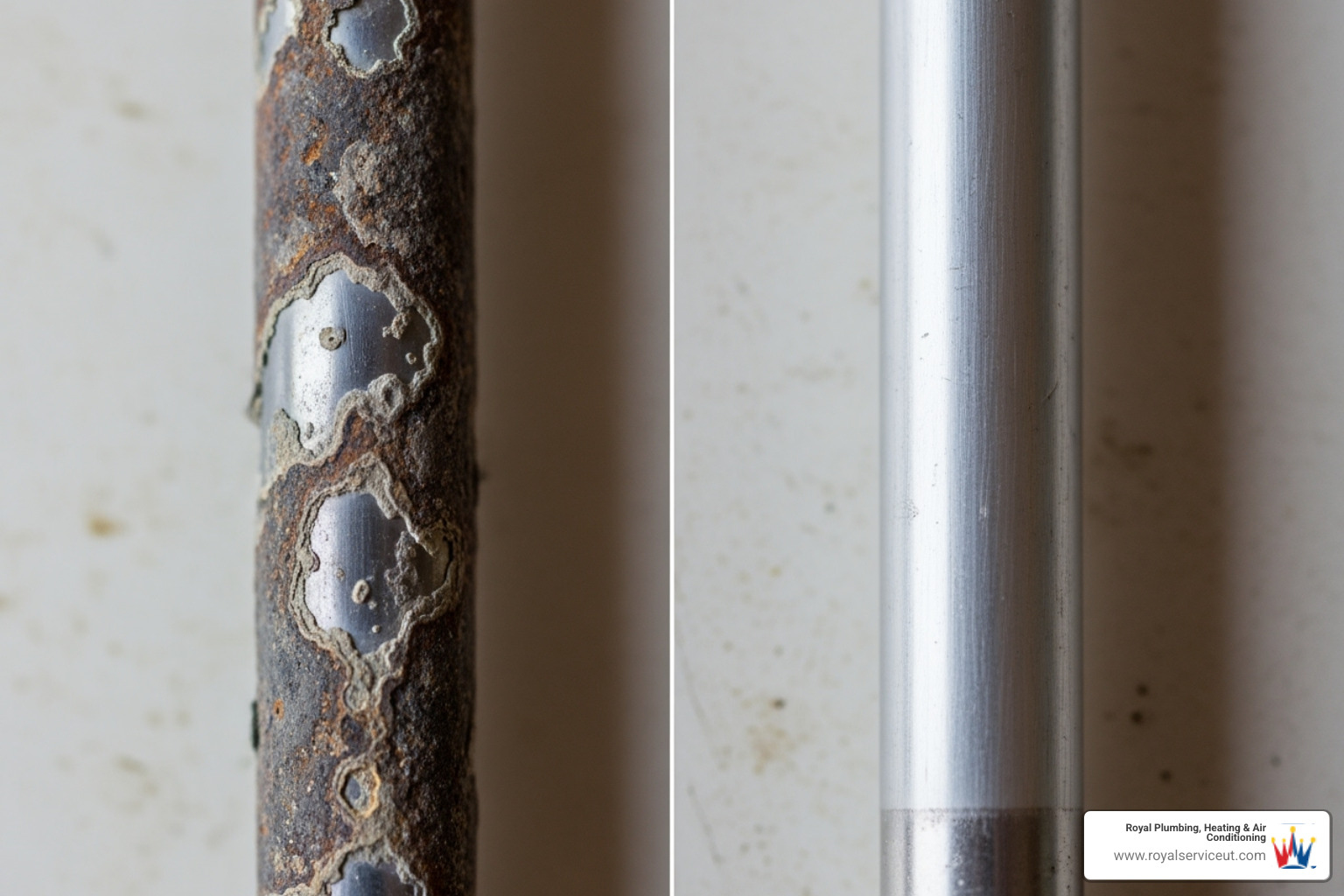 Image of a corroded anode rod next to a new one - emergency water heater repair midvale ut Image of a corroded anode rod next to a new one - emergency water heater repair midvale ut