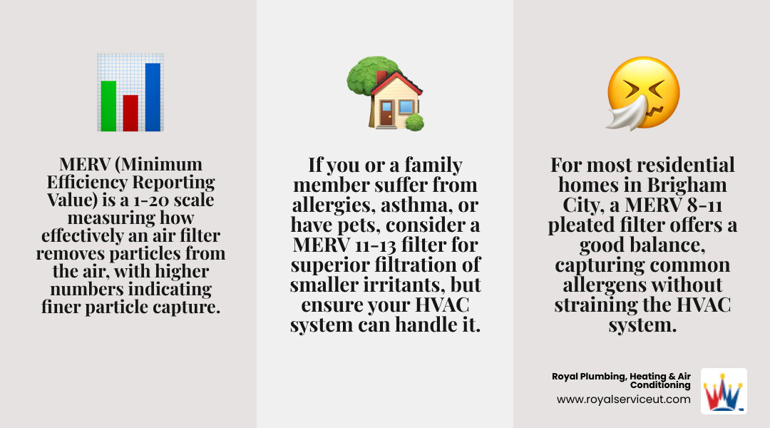 Infographic showing different MERV ratings and the types of particles they filter - air filter replacement brigham city ut infographic 3_facts_emoji_grey Infographic showing different MERV ratings and the types of particles they filter - air filter replacement brigham city ut infographic 3_facts_emoji_grey