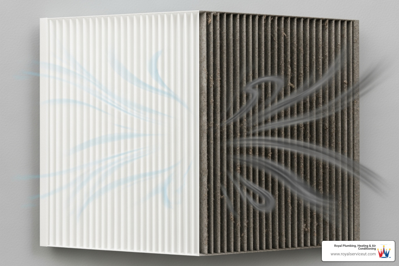 A graphic showing a clean vs. a dirty HVAC air filter, highlighting the difference in airflow - ac repair ogden ut