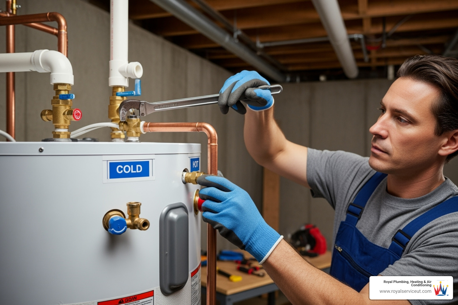 licensed plumber carefully installing a new water heater - water heater installation salt lake city ut licensed plumber carefully installing a new water heater - water heater installation salt lake city ut
