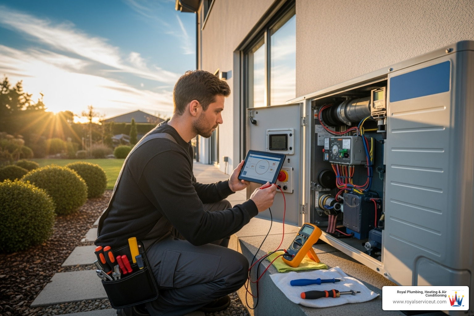 professional technician diagnosing a heat pump unit - emergency heat pump service roy ut