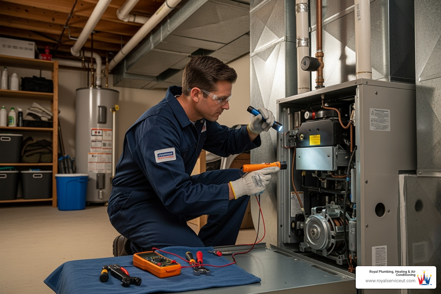 HVAC technician performing routine furnace maintenance - emergency furnace repair brigham city ut
