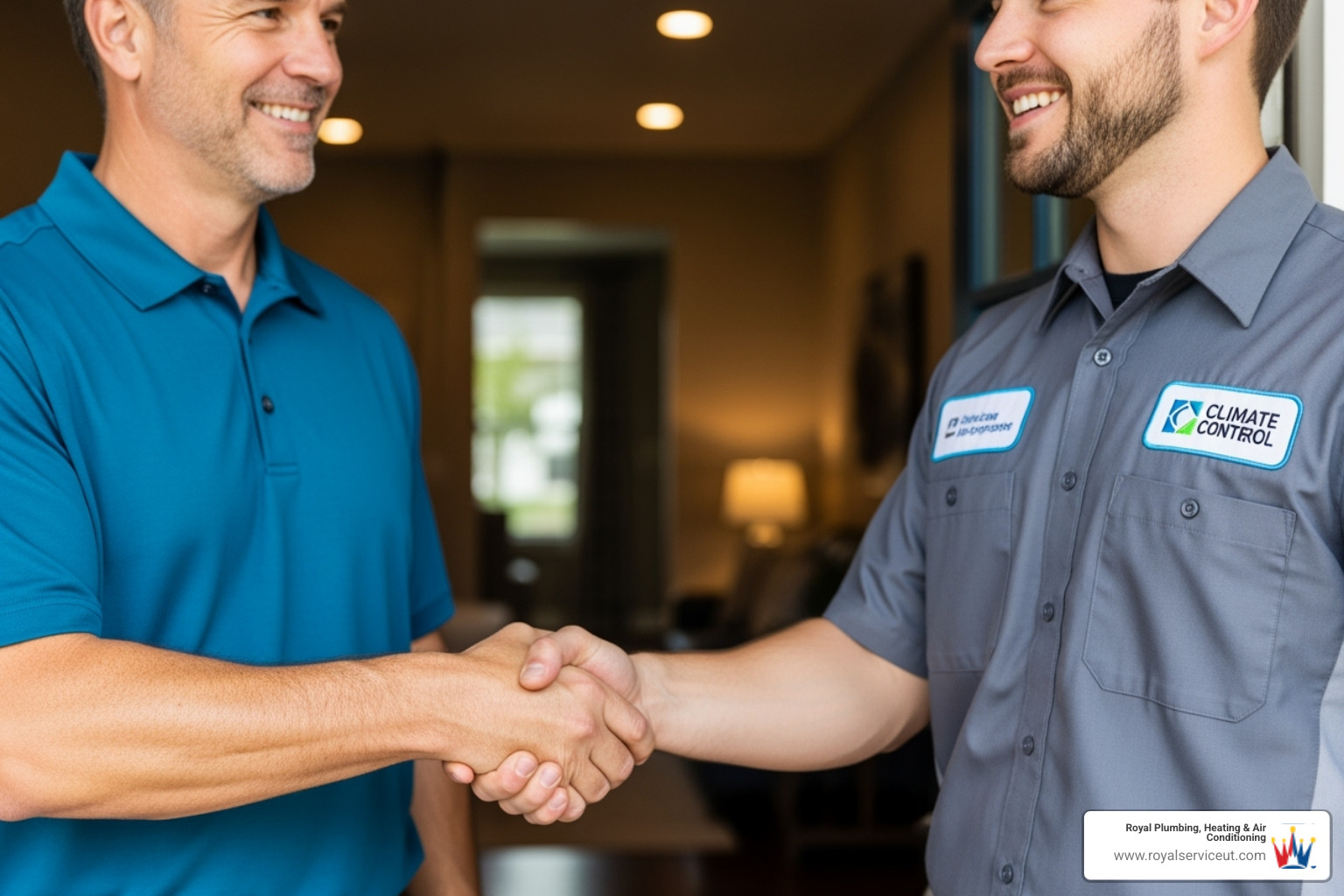a handshake between a homeowner and an HVAC technician - annual ac tune‑up salt lake city ut