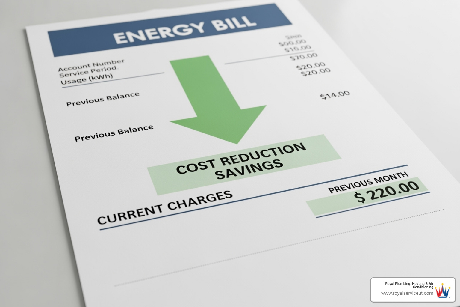 an energy bill with a downward arrow graphic - ac tuneup kearns ut