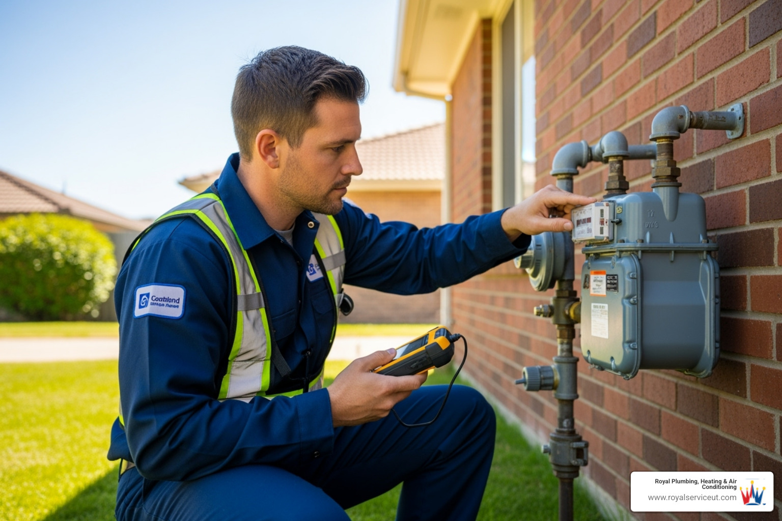 certified technician inspecting gas meter - gas leak emergency holladay ut