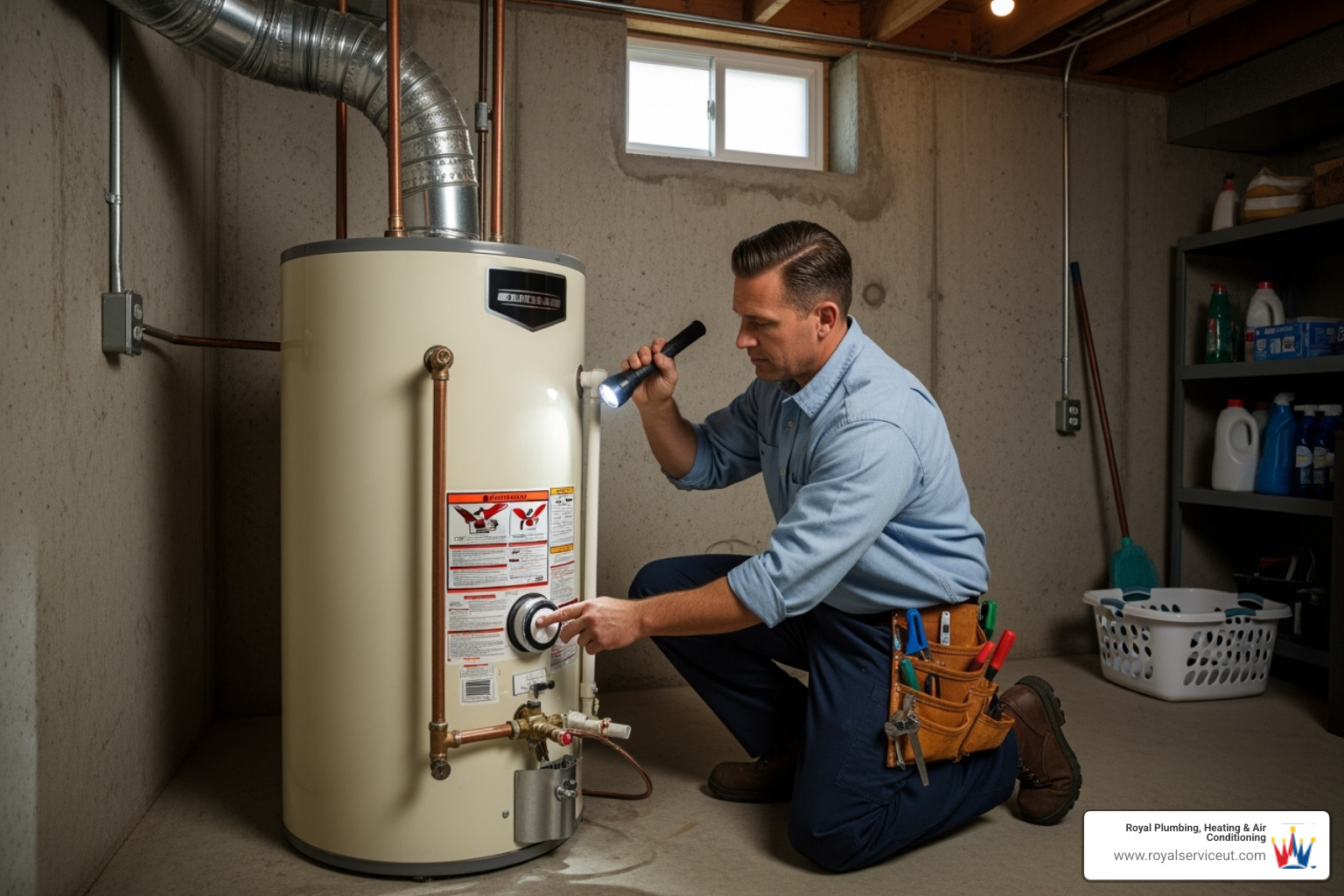 professional plumber inspecting a water heater - plumbing repair salt lake city ut
