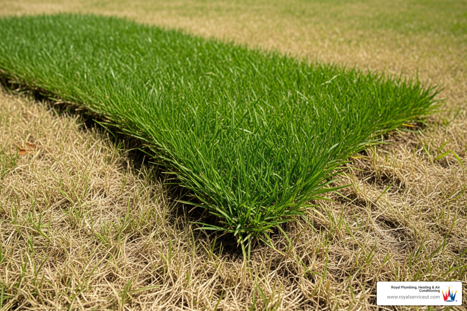Lush green patch of grass over a sewer line, indicating a leak - cost to replace orangeburg pipe Lush green patch of grass over a sewer line, indicating a leak - cost to replace orangeburg pipe