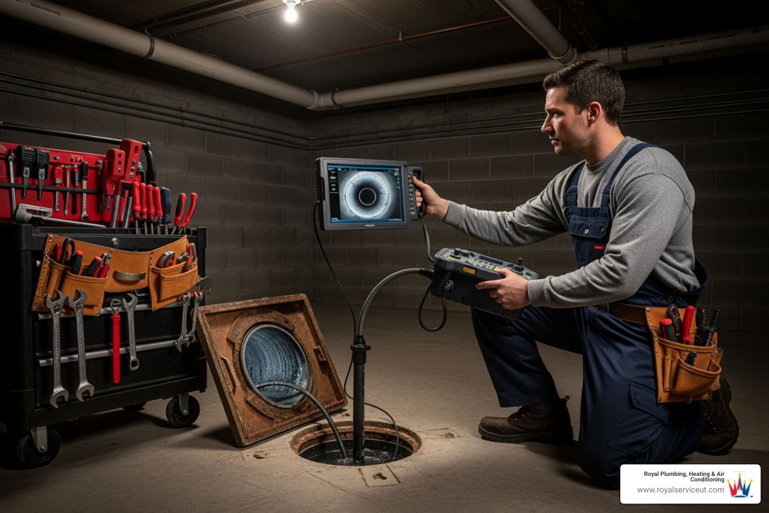 Plumber performing a sewer camera inspection - cost to replace orangeburg pipe Plumber performing a sewer camera inspection - cost to replace orangeburg pipe