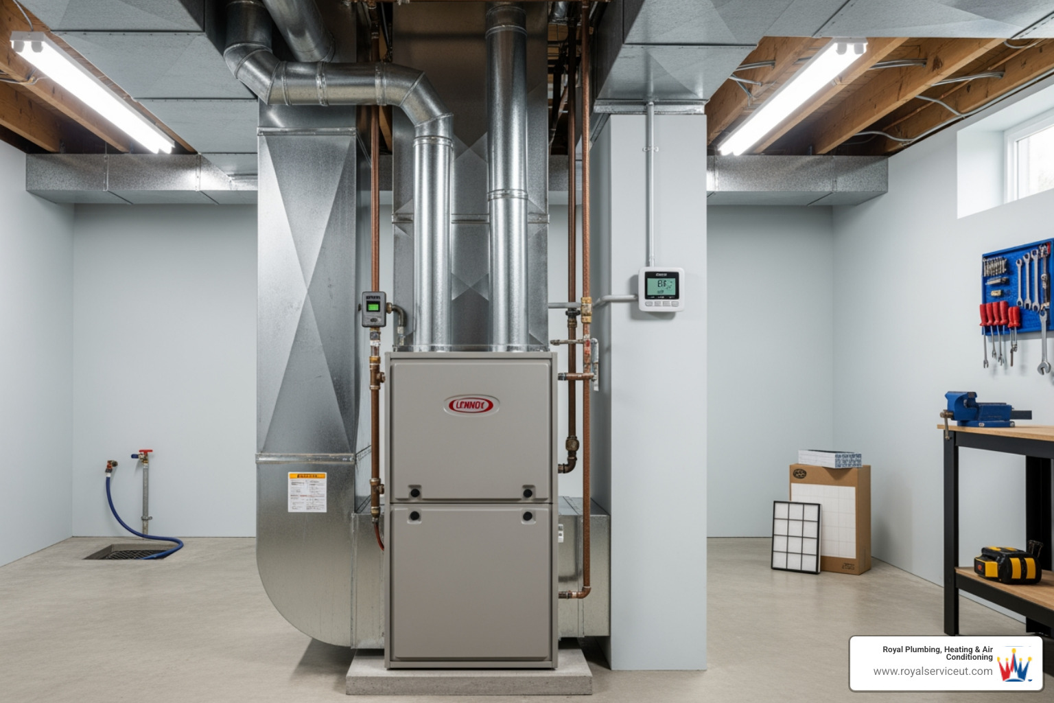 A clean, modern furnace unit in a residential basement, ready for inspection or repair. - 24/7 heating repair in centerville, ut A clean, modern furnace unit in a residential basement, ready for inspection or repair. - 24/7 heating repair in centerville, ut