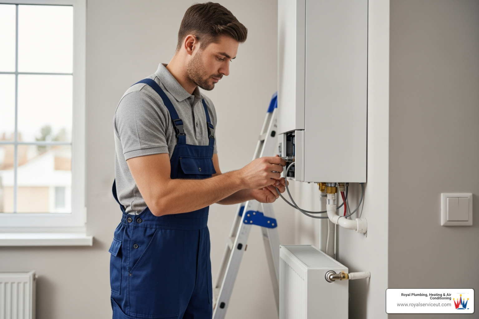 technician installing heating unit - premium heating installation in farmington, ut