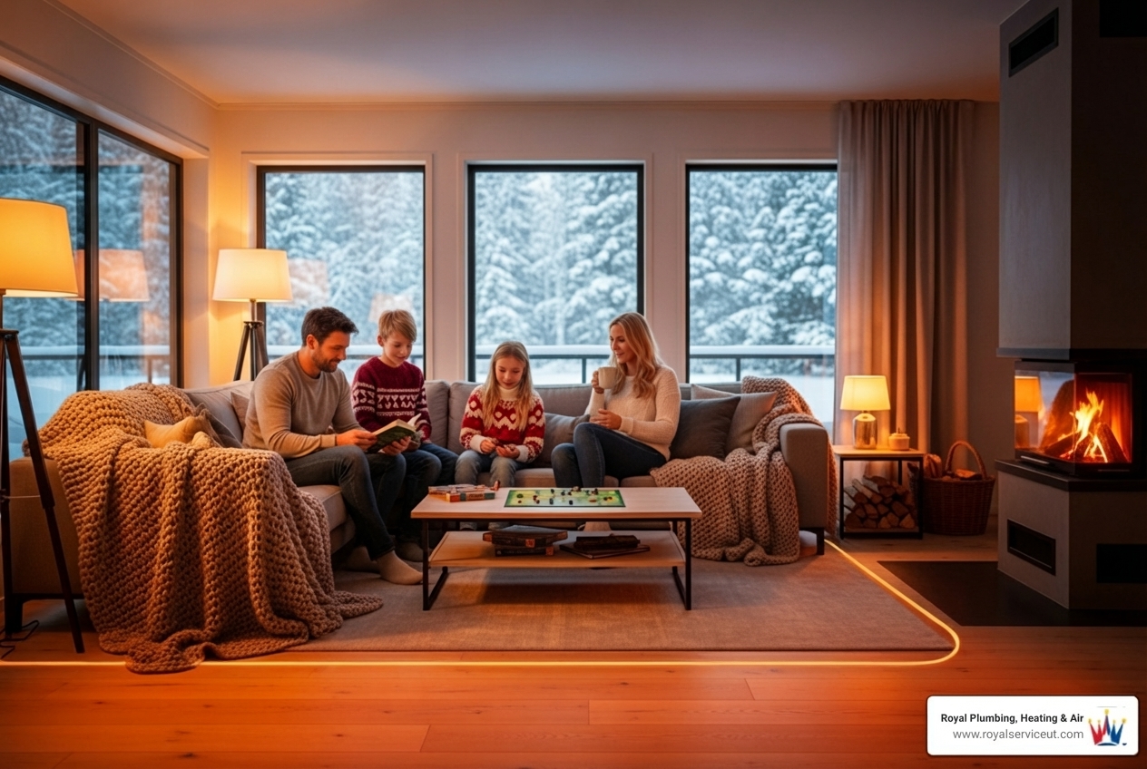 Infographic explaining the benefits of radiant heat vs. forced air. - boiler installation best in ogden, ut