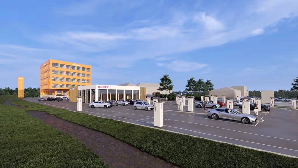 Rendering av planerade IONITY-laddstationer