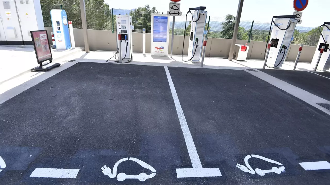 Bornes de recharge IONITY alignées