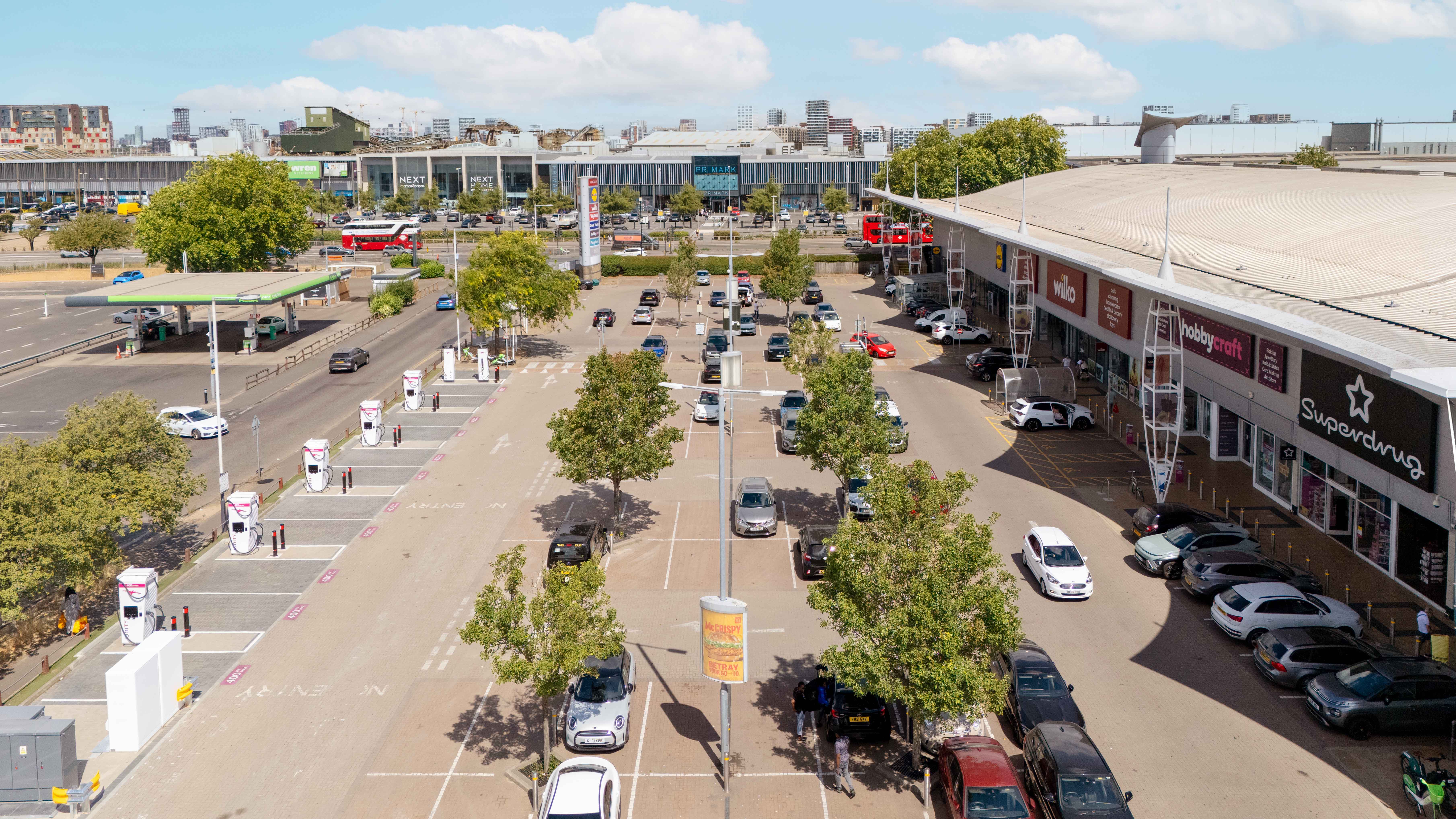 Aerial view of IONITY's new ultra-fast charging site in Greenwich, London