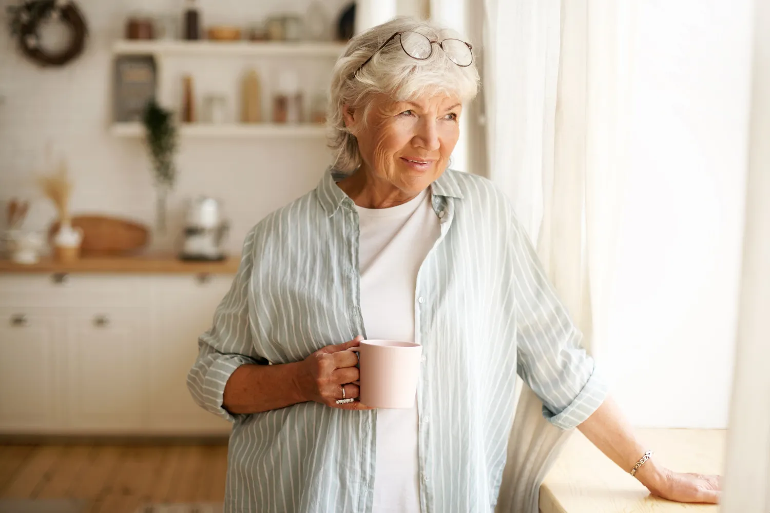 Portrait of stylish gray haired women.