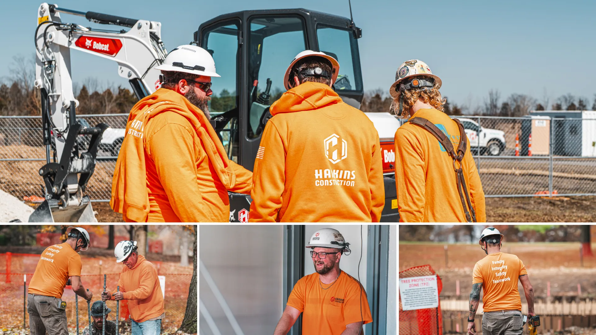 Construction workers discussing a project at a job site
