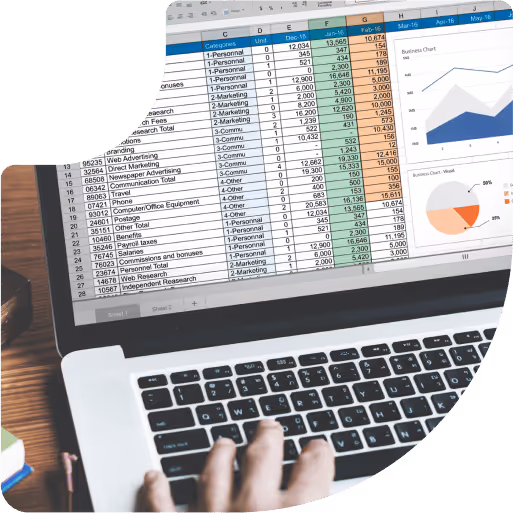 Laptop with spreadsheets and charts with Power BI data reporting challenges