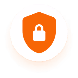Orange shield icon with a white padlock symbol in the center representing security or protection.