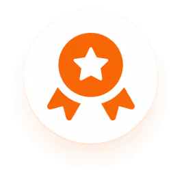 Icon of an orange award ribbon with a white star in the center on a white background.