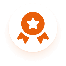 Icon of an orange award ribbon with a white star in the center on a white background.
