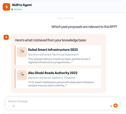 Retrieves relevant past proposal sections