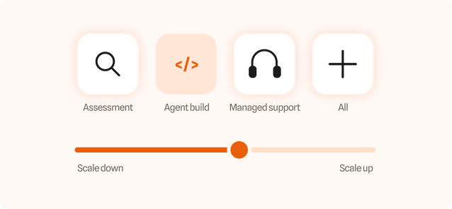Interface showing a completed progress bar at 100% and an orange button labeled 'Deploy Agent' with a checkmark, with a small calendar indicating 10 days.