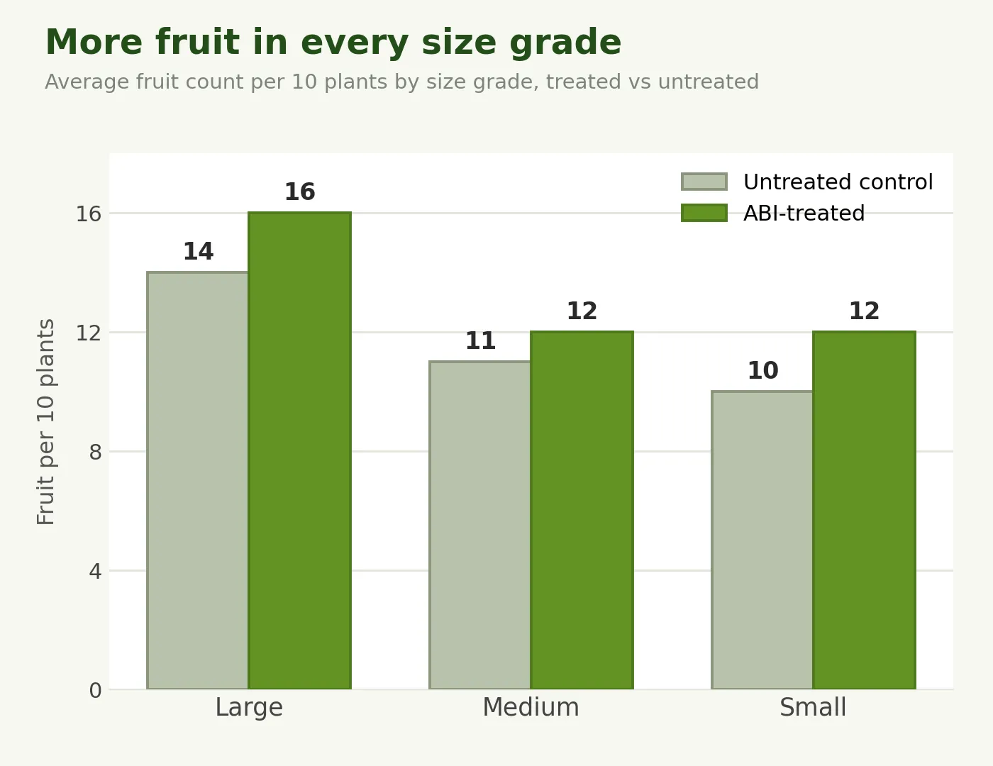 More fruit in every size grade in the treated block