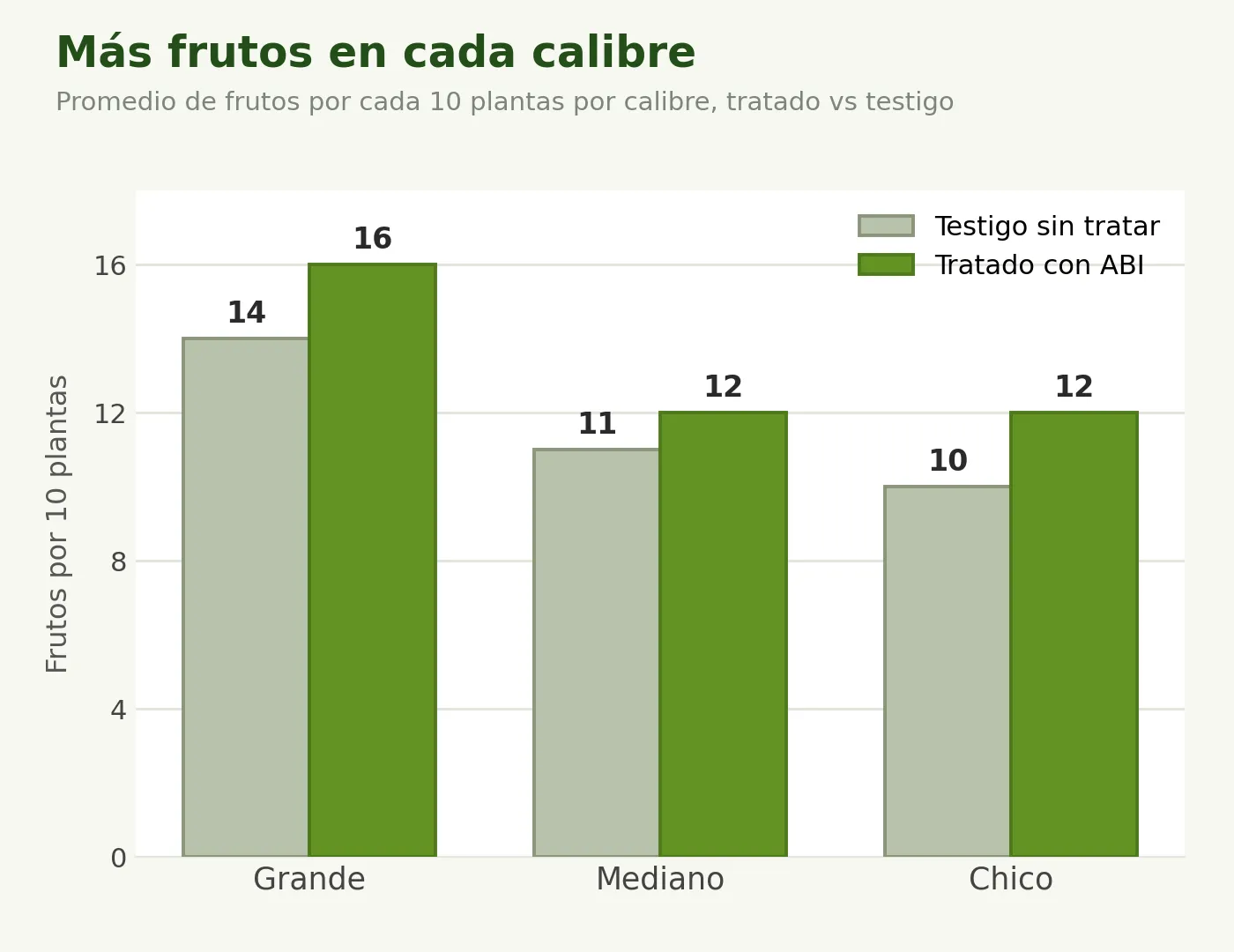 Más frutos en cada calibre en la parcela tratada