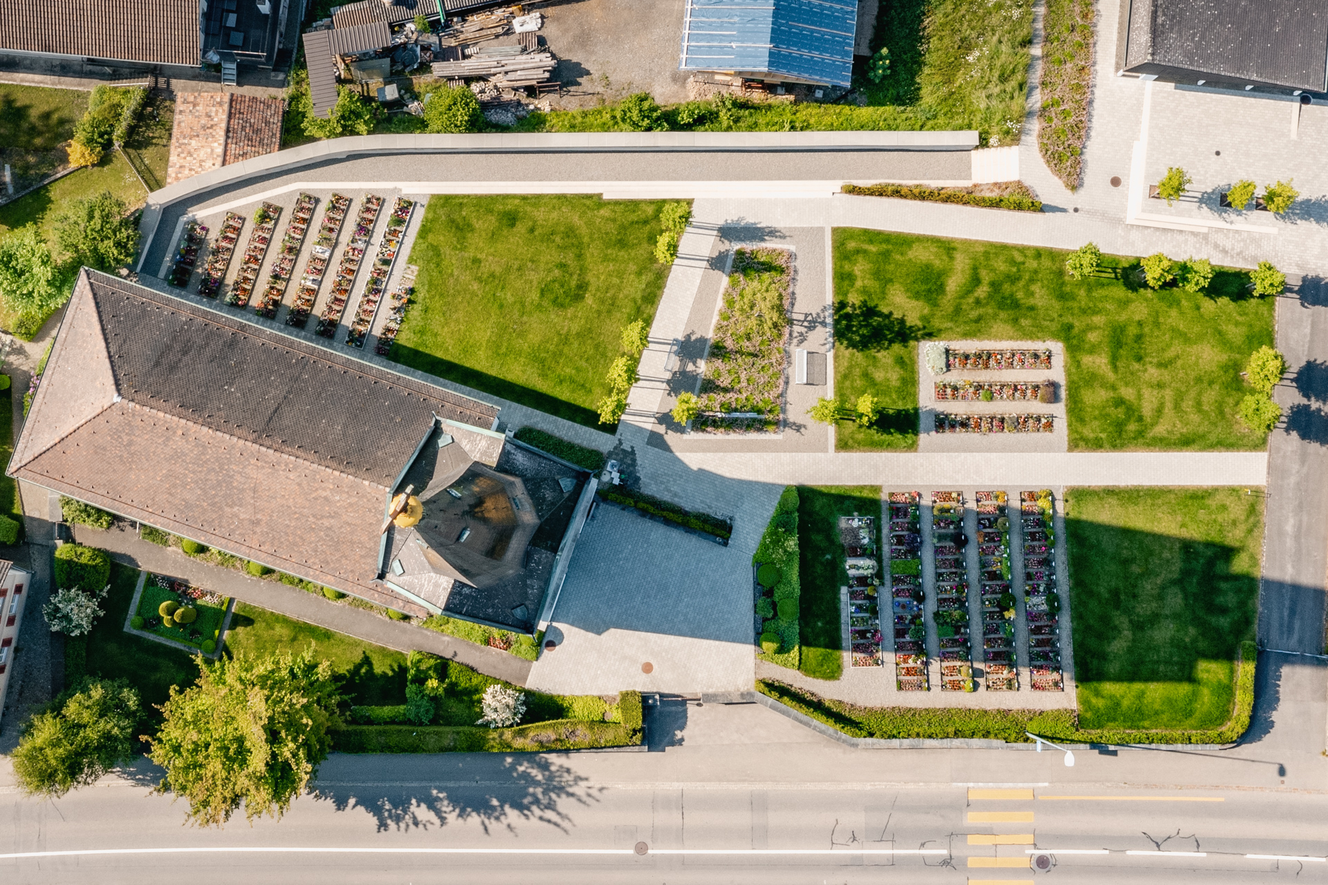 Friedhof Alterswilen aus der Vogelperspektive. 