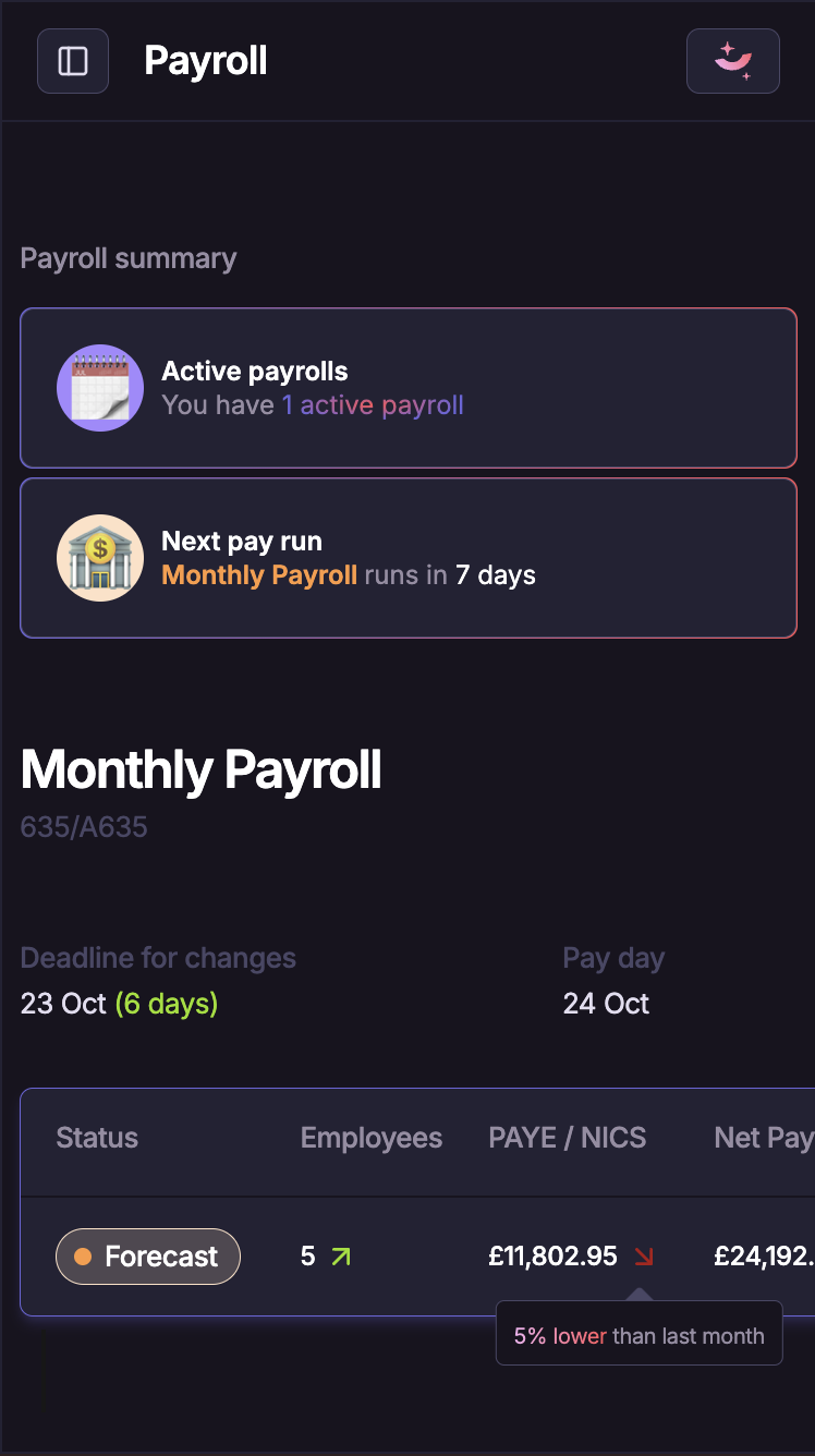 Aigence payroll view on mobile